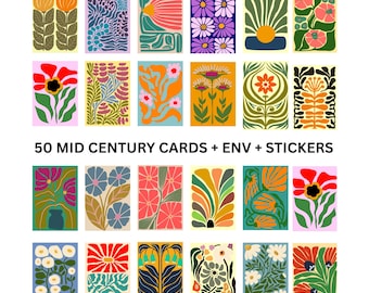 Floral Mid Century Note Cards with Envelopes: 50 Colorful Retro Flower All Occasion Stationery