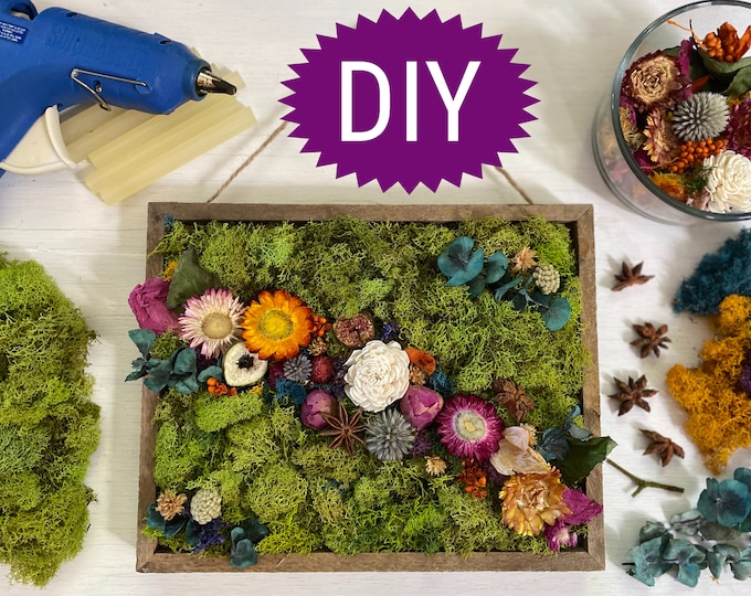 DIY Moss Wall Art Kit: 8x10 Frame, Preserved Moss & Flowers
