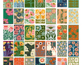 Unique Mid Century Modern Flower Note Card Set with Envelopes/Thank You/Blank Card/Floral Card/Gold Monstera Sticker Seal/Kraft Envelope
