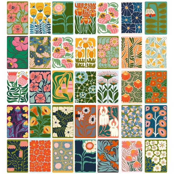 Mid Century Modern Floral Note Card Set: 85 Linen Cards, Envelopes & Gold Monstera Stickers