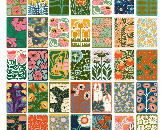 Mid Century Modern Floral Note Card Set: 85 Linen Cards, Envelopes & Gold Monstera Stickers