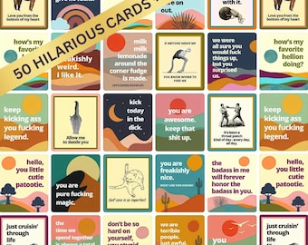 Funny Cards/Hilarious Notecards/Set of 50 Blank Cards with Envelopes/Blank Inside Unique Cards/Kitschy Cards/Friendship/Minimalist/Cheeky