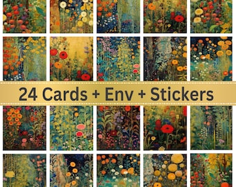 Floral Notecard Set: Blank Inside, Kraft Envelopes, Gold Stickers