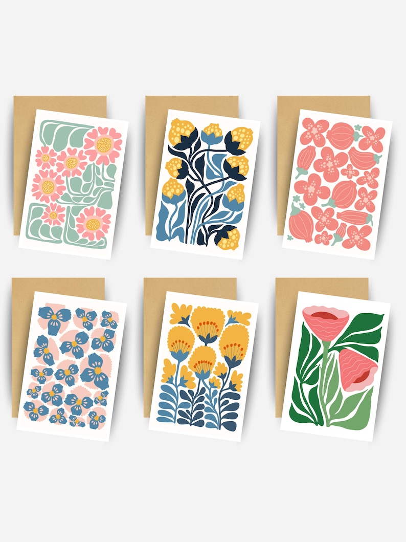 Set of 16 Floral Notecards: Mid Century Modern Blank Stationery - Etsy