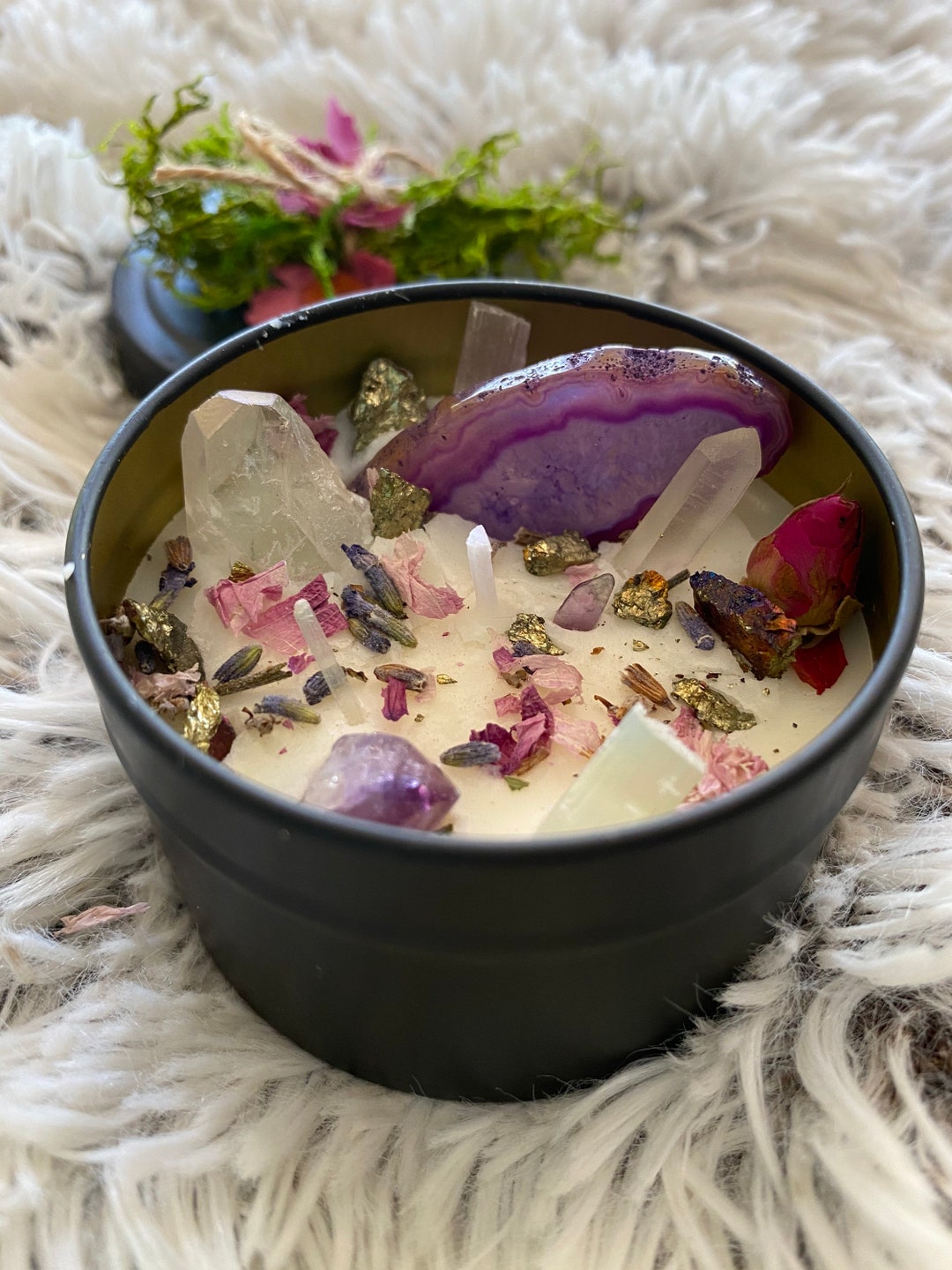 Attract Peace Crystal Candles With Flowers/intention Candles/friendship
