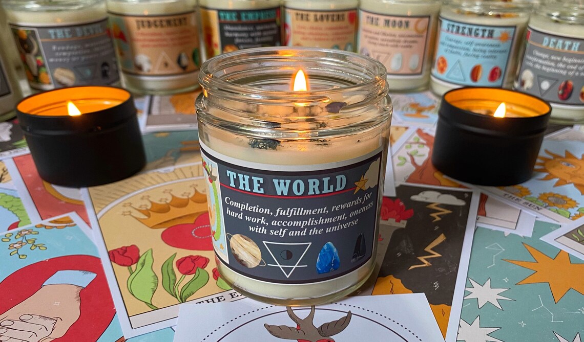 Tarot Card Candles with Crystals/Intention Candles/Tarot Etsy