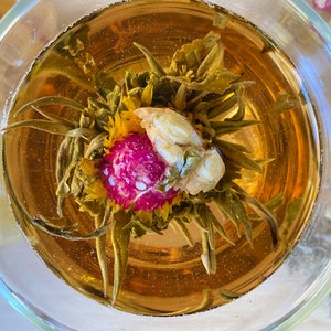 Blooming Tea Balls with Loose Tea Flowers/Gift for Tea Lovers/Tea in a Corked Reusable Jar/Blooming Flower Tea/Tea Gifts/Herbal Variety Tea image 2