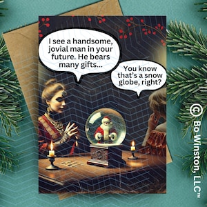 Funny Santa Christmas Card: Snow Globe Fortune Teller Holiday Greeting (5x7)