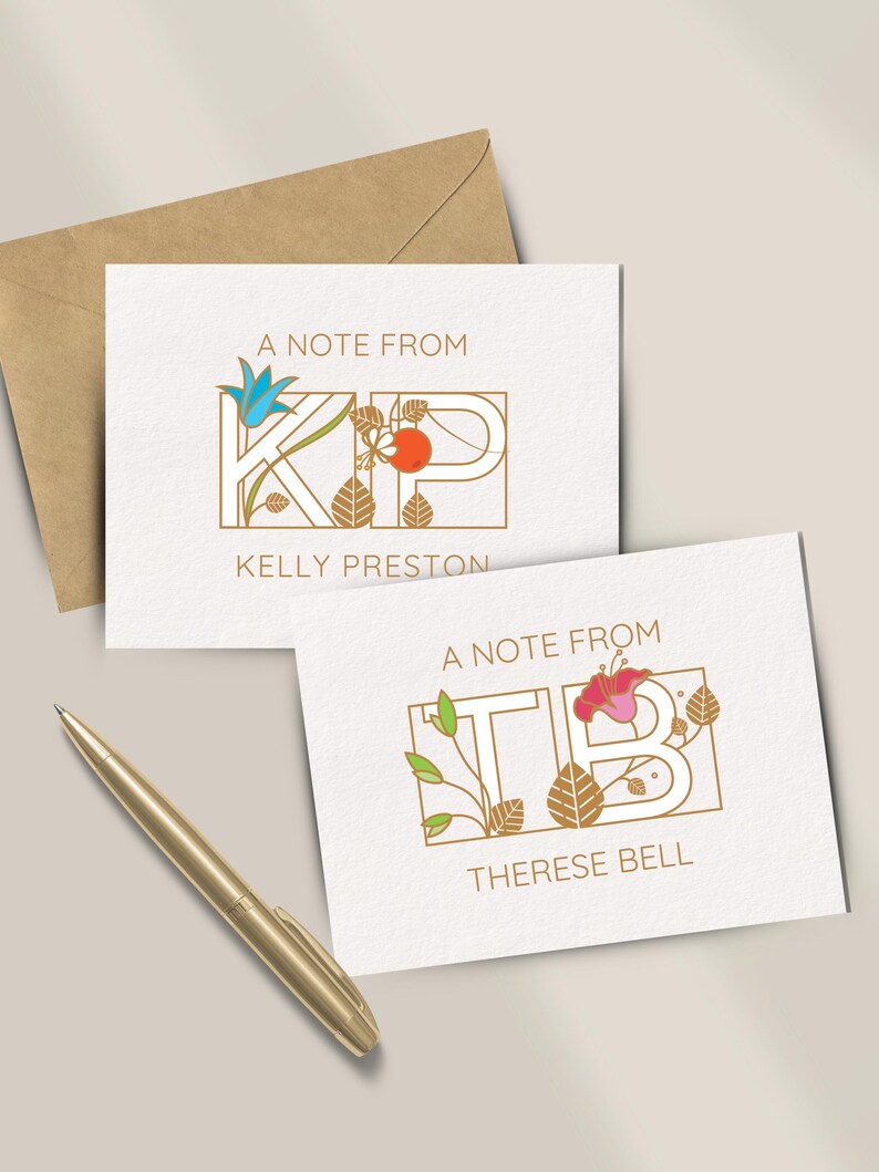 Floral Monogram Note Cards: Personalized Stationery Set With Envelopes ...