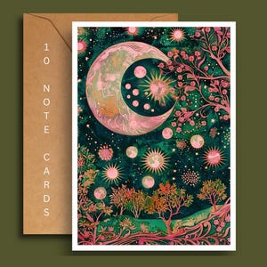 Starry Night Note Card Set: Floral Forest Blank Cards with Kraft Envelopes