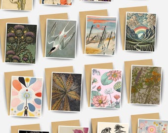 Blank Variety Art Note Cards: Nature Botanical Birds Landscape Floral Stationery Gift Set