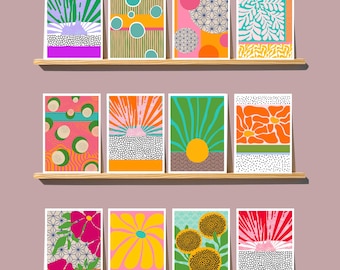 Abstract Floral Notecards with Envelopes: Mid-Century Modern Stationery Set
