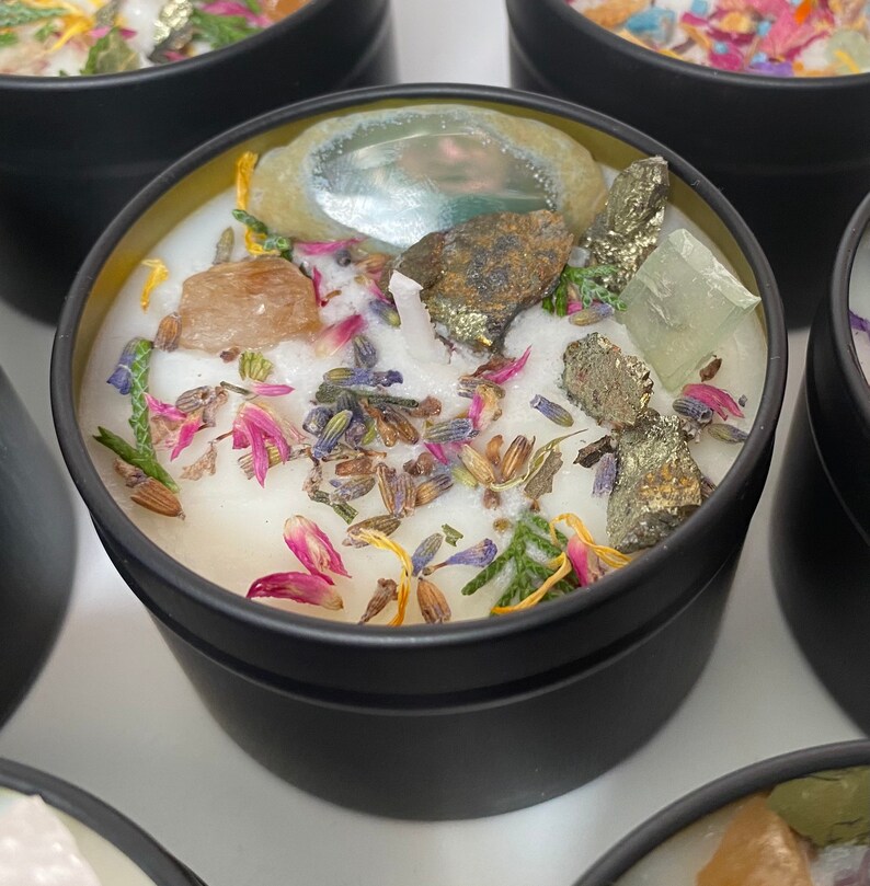 Crystal Candles With Flowers/intention Candles/friendship Etsy