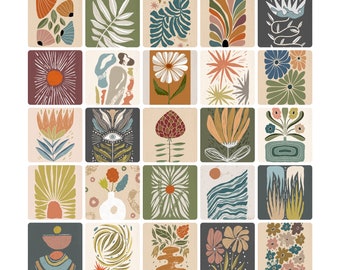 Floral Notecard Set: Mid-Century Modern Blank Cards with Envelopes /Flowers and Abstract Designs