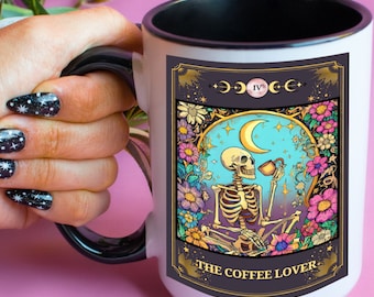 Coffee Lover Mug/Gift for Coffee Lover/Tarot Card Gifts/Tarot Card Mug/Skeleton Tarot Card/Wiccan/Pagan/Occult/Large Coffee Mug/Funny Mug