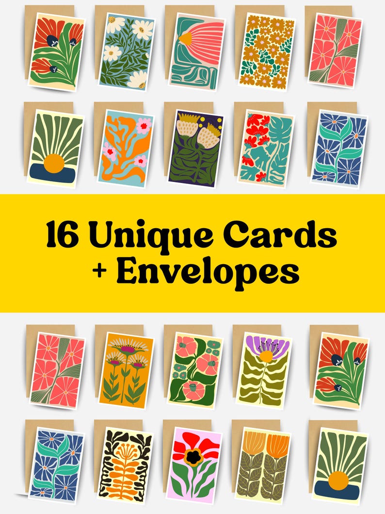 Set 16 Pack Floral All Occasion Blank Cards Envelopes: Dopamine ...