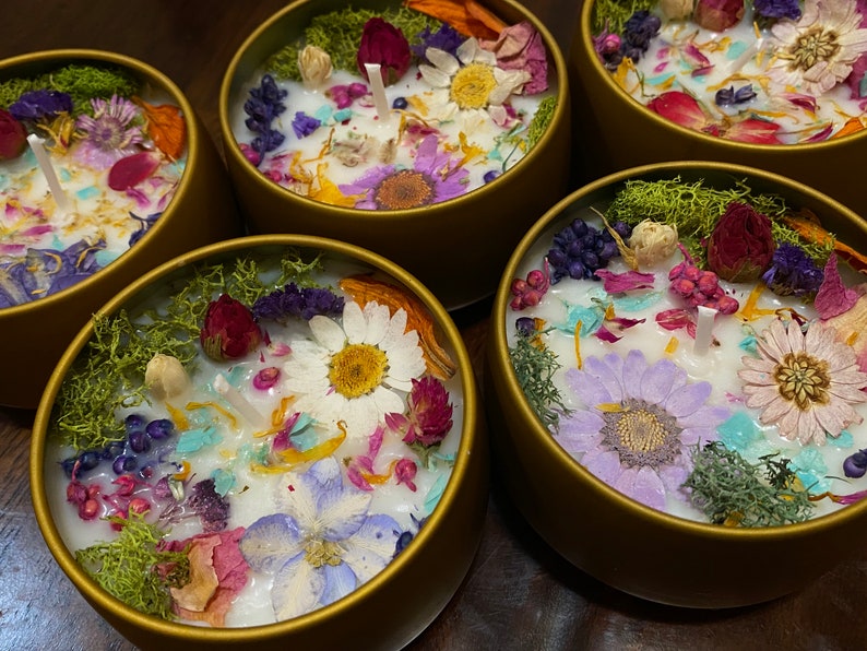 Garden Delight Floral Candles/Candle with Flowers/Colorful Candle/Unique Candle/Soy Candle/Scented Candle/Candle Gift/Candle with Lid image 6