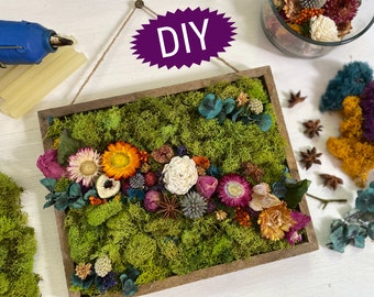 Moss Art Kit/DIY Moss Art/Moss and Flower Hanging Wall Art/Do It Yourself/DIY Craft Project for Adults/Preserved Moss/Hanging Wall Art