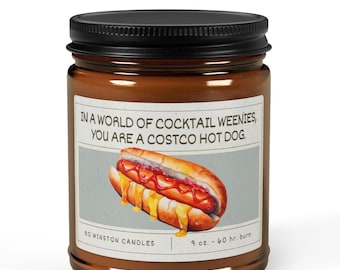 Funny Candle with Costco Hot Dog - Anniversary Gift or Friendship Gift - 5 Unique Scents. Stocking Stuffer Idea!
