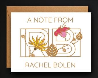 CUSTOM NOTE CARDS/Notecards with Initials/Monogram Cards/Blank Cards with Envelopes/Minimalist Cards/Stationery Gift Set/Floral Art Cards