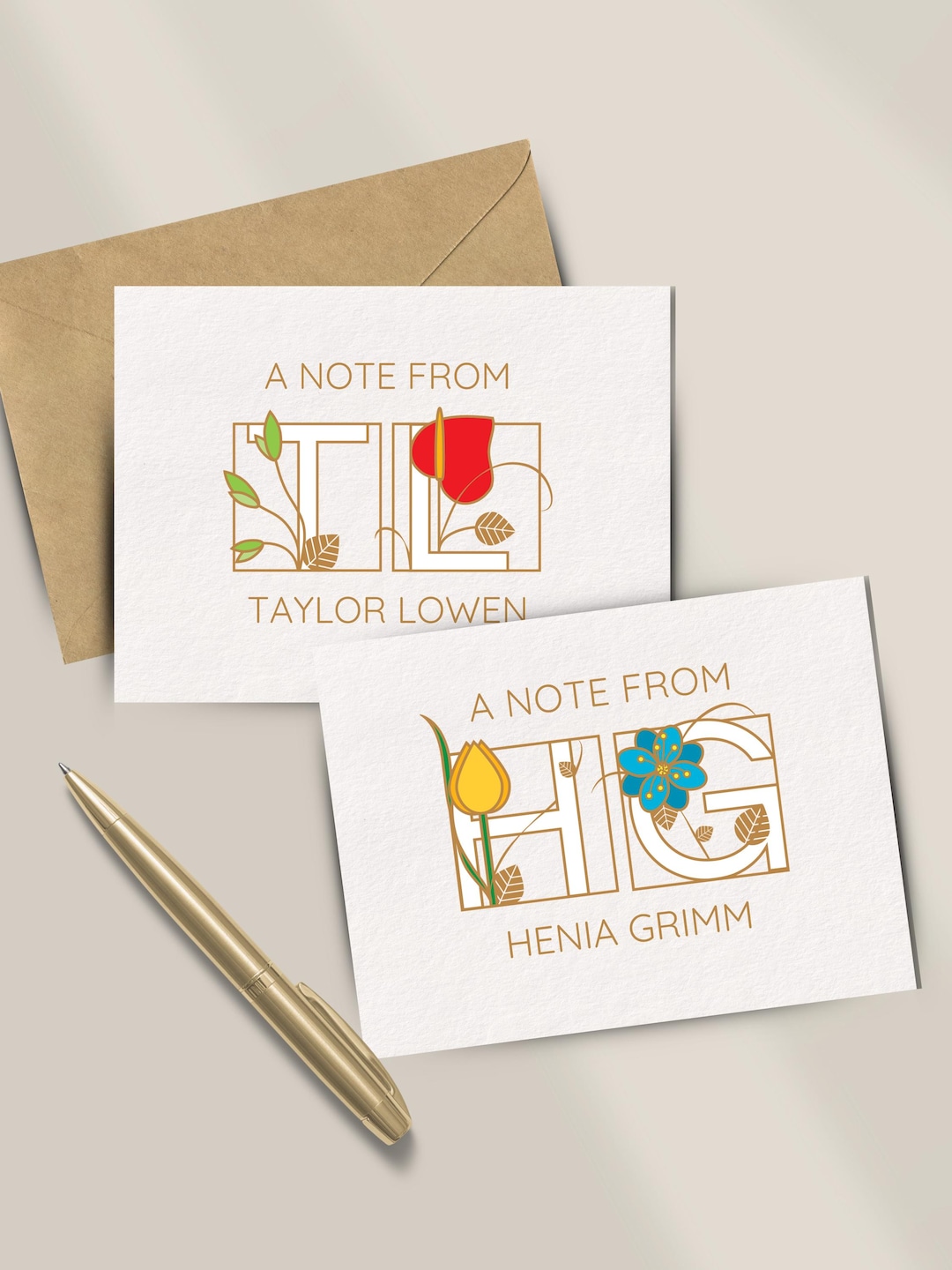 Floral Monogram Note Cards: Personalized Stationery Set With Envelopes ...