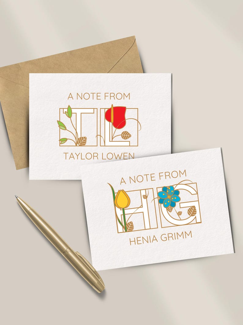 Floral Monogram Note Cards: Personalized Stationery Set With Envelopes ...