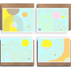 Colorful Abstract NOTE CARDS/Mid Century/ Set of Blank Notecards with Envelopes/Thank You Card/Blank Inside Card/Floral Card/Retro/70s Art