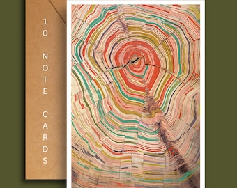 Tree Ring Notecards: Colorful Nature Blank Inside Thank You Cards. Minimalist Original Art