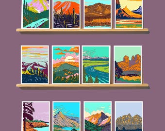 Landscape Notecard Set: Nature Cards for Outdoors, Hiking, Camping Lover. Kraft Envelopes