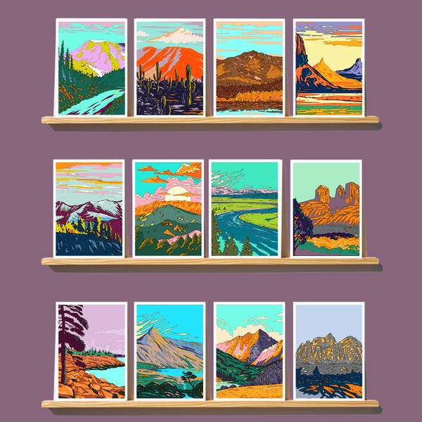 Landscape Notecard Set: Nature Cards for Outdoors, Hiking, Camping Lover. Kraft Envelopes