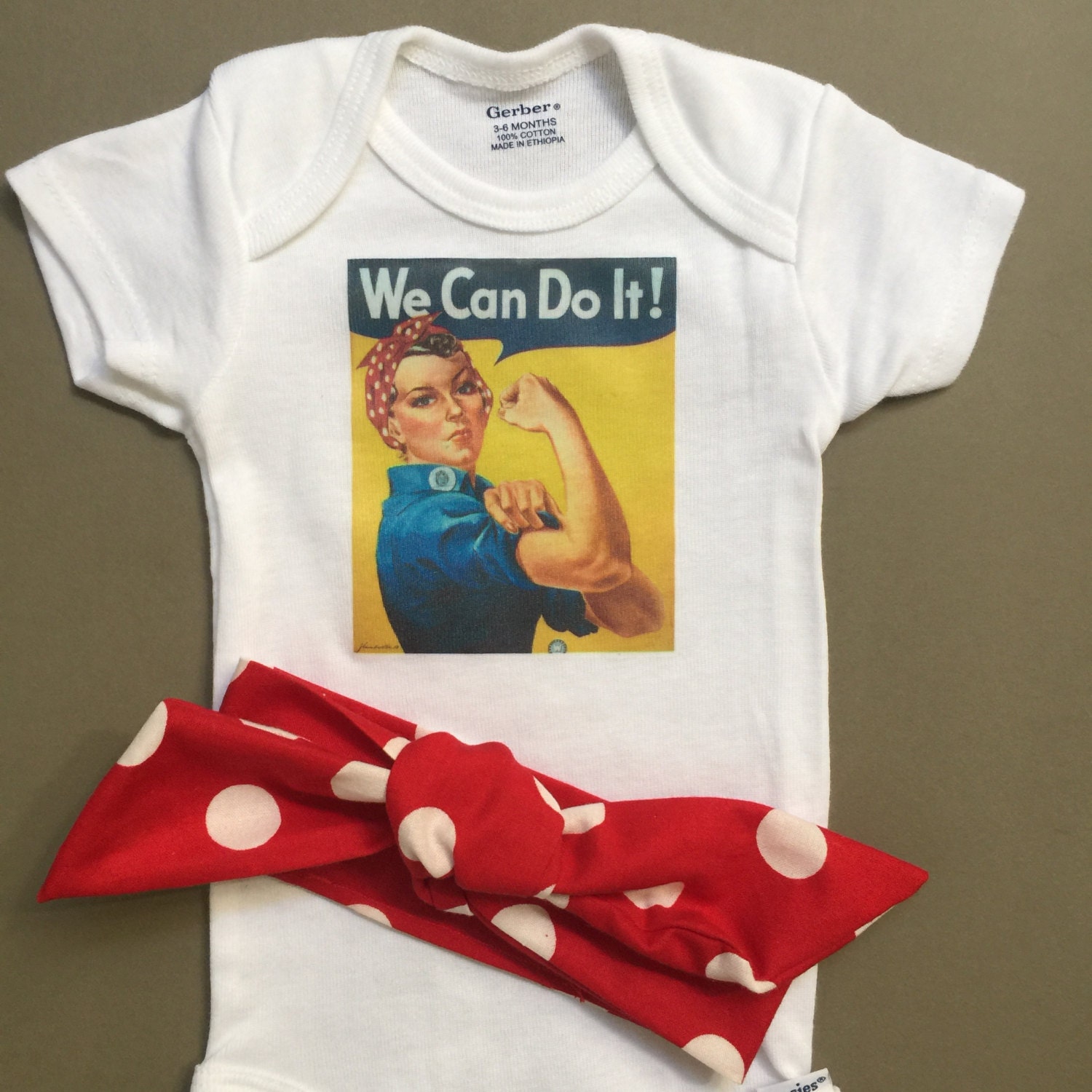 Baby Onesie Set We Can Do It W Matching Polka Dot Headband Etsy