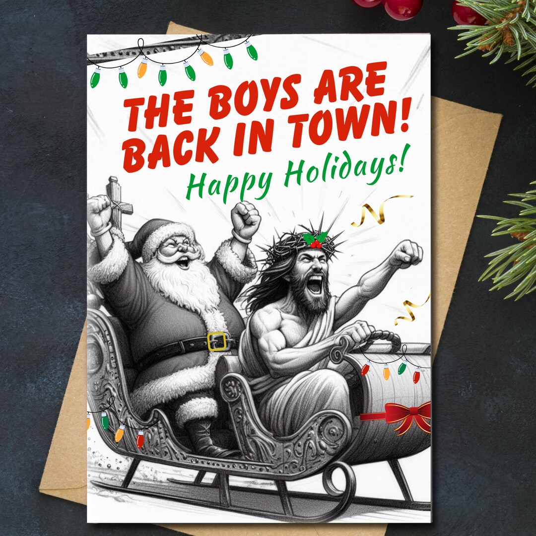 FUNNY Christmas Card/holiday Card/blank Inside/santa &amp; Jesus/the Boys ...