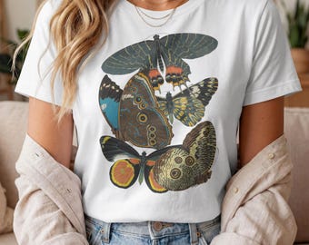 Vintage Butterfly Collage Shirt Botanical Insect Graphic Tee Cottagecore Nature Lover Gift