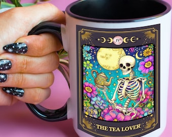 Tea Lover Mug/Gift for Tea Lover/Tarot Card Gifts/Tarot Card Mug/Skeleton Tarot Card/Wiccan/Pagan/Occult/Large Coffee Mug/Funny Mug