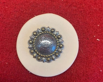 Roped Berry Round Concho - Antique Silver and Gold Plate 1"