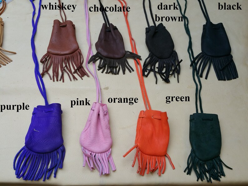 Deerskin leather small medicne pouch with fringe soft /& supple marble or die bag C-8