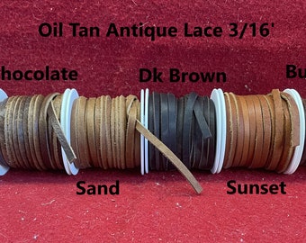 Oil Tanned Leather Lace / 8 antique colors 3/16" x 25 FT Soft and flexible-D-9