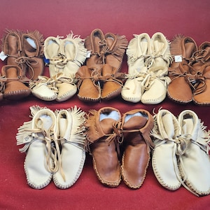 Handmade leather moccasins, size 5 to 14, smoke and tobacco color Mocs M1