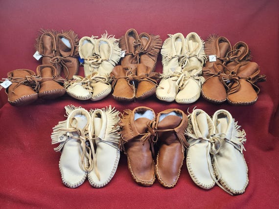 Handmade leather moccasins, size 5 to 14, smoke and tobacco color Mocs M1
