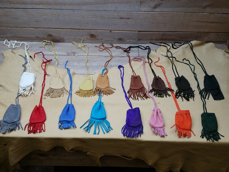 Deerskin leather small medicne pouch with fringe soft /& supple marble or die bag C-8