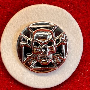 Skull Shield Cycle Concho - Nickel and Black - 1.13&quot;