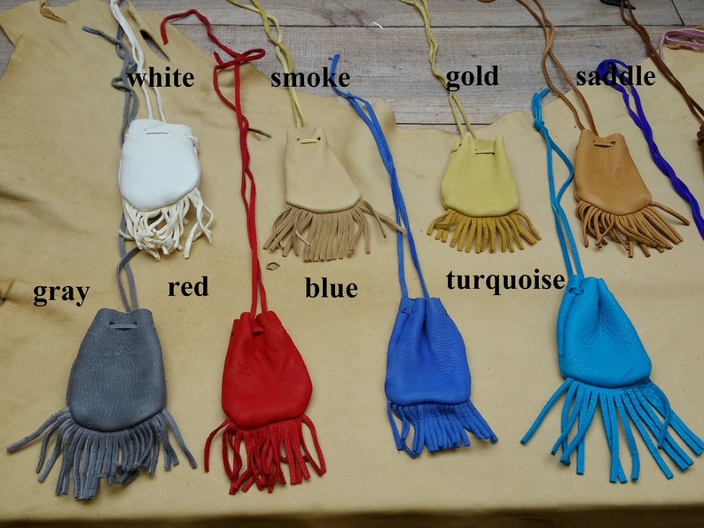 Deerskin leather small medicne pouch with fringe soft /& supple marble or die bag C-8