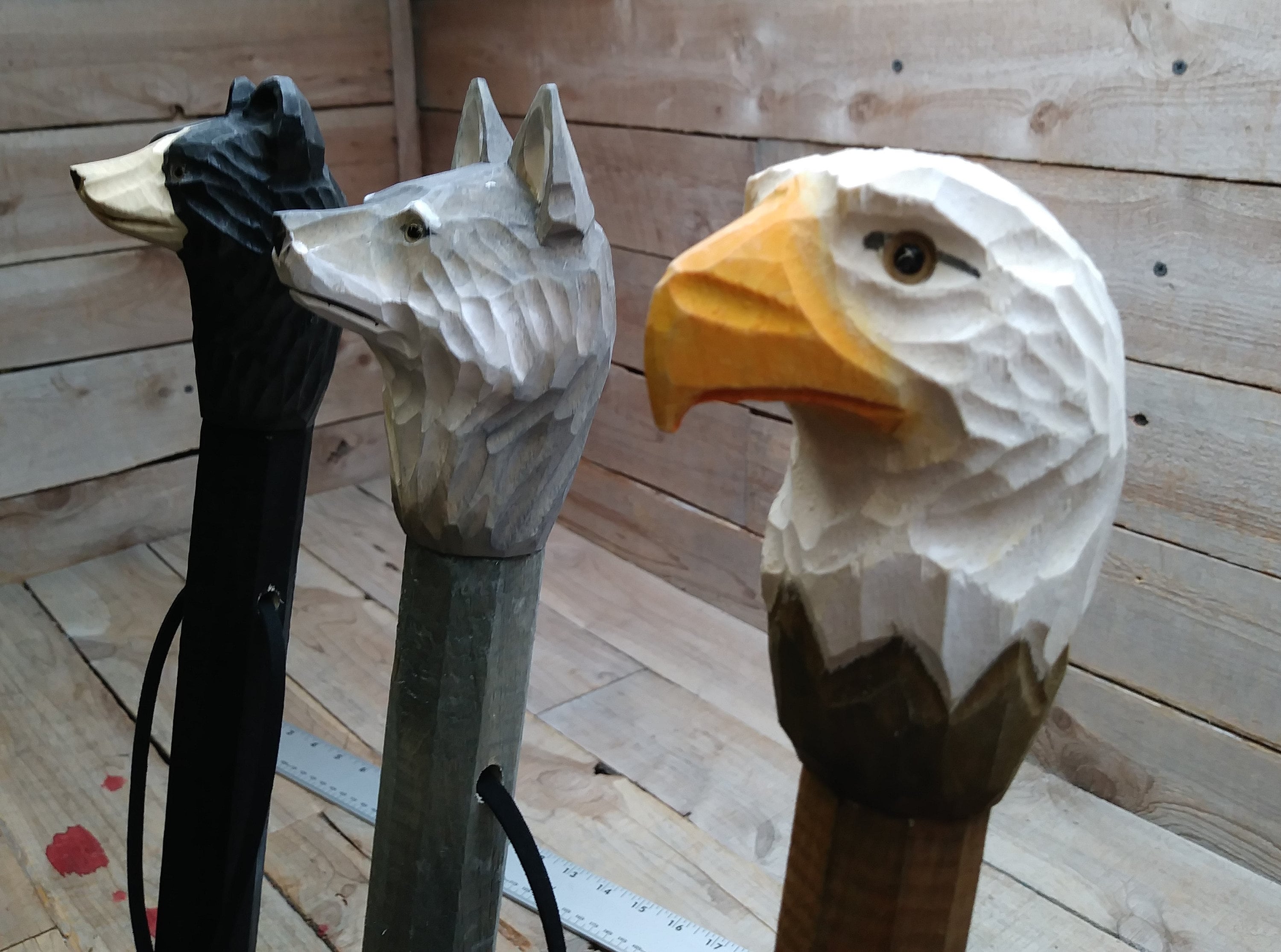 Carved Animal Head Hikingstick/walking Stick/staff Bear Etsy