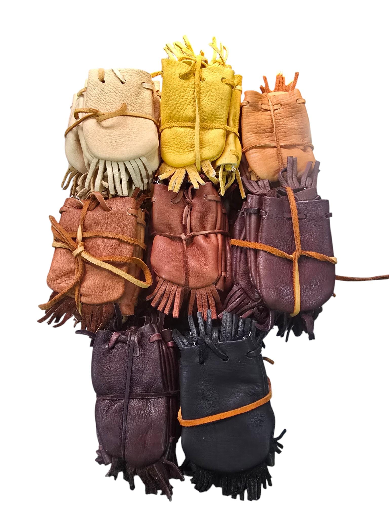 Deerskin leather small medicne pouches w/fringe 10 pk./ soft & supple / marble or die bag C1- 403 small