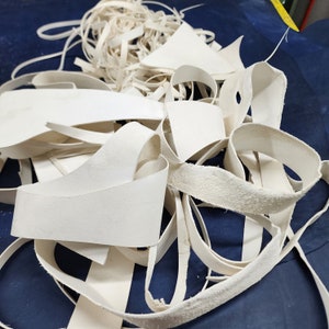 White Full Grain Leather Strip/Straps  scrap bag