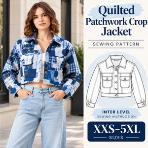 Quilted Patchwork Crop Jacket PDF Sewing Pattern, XXS–5XL