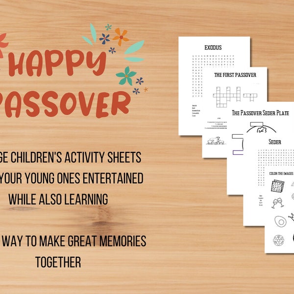 Printable - The Ultimate Passover Seder Adventure: 5-Page Children's Activity sheets the perfect Companion for Your Pesach Celebration!