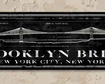 Brooklyn Bridge METAL Blackprint 48x14" FREE SHIPPING