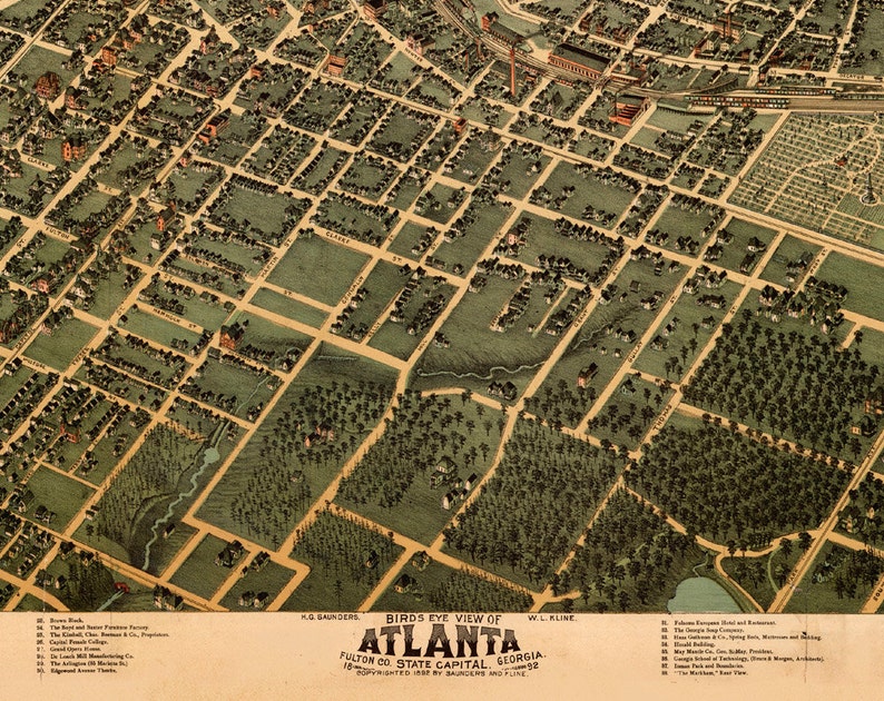 Vintage Map of of Atlanta 1892 METAL 36x24 Triptych FREE - Etsy