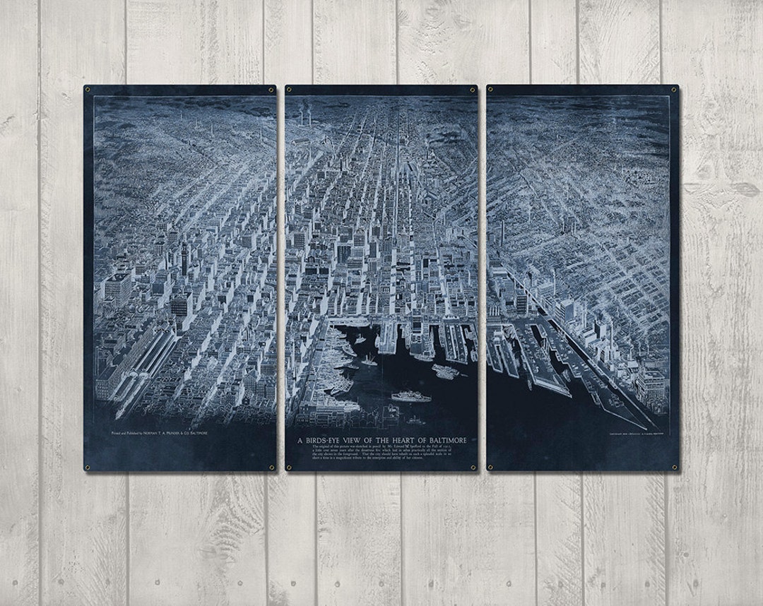 Vintage Baltimore METAL Map Blueprint Triptych FREE SHIPPING - Etsy